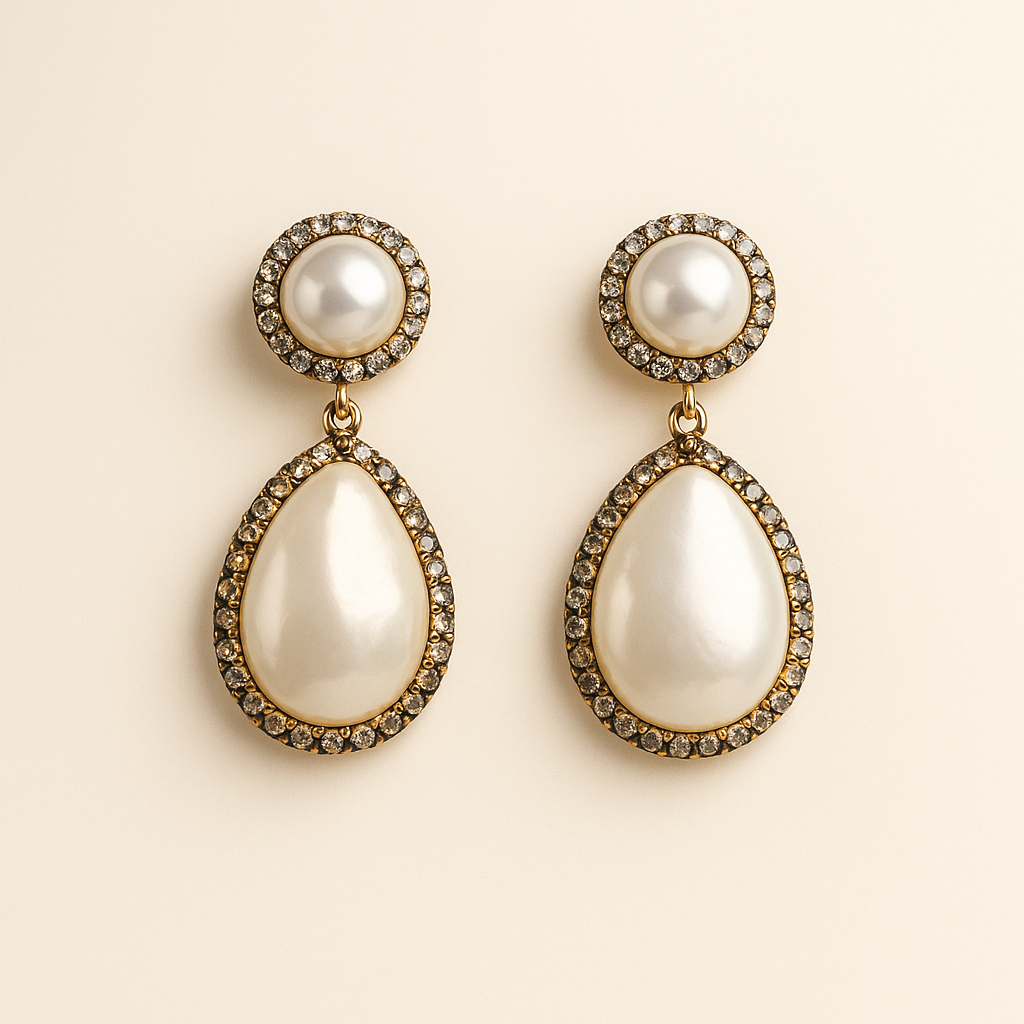 Real Madari Pearl with SIlver Drop Earrings