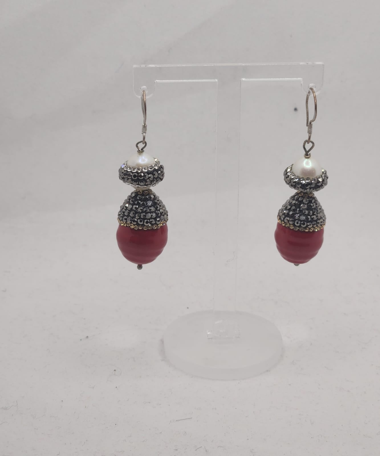 Royal Coral Pearl and Silver-69 Earrings