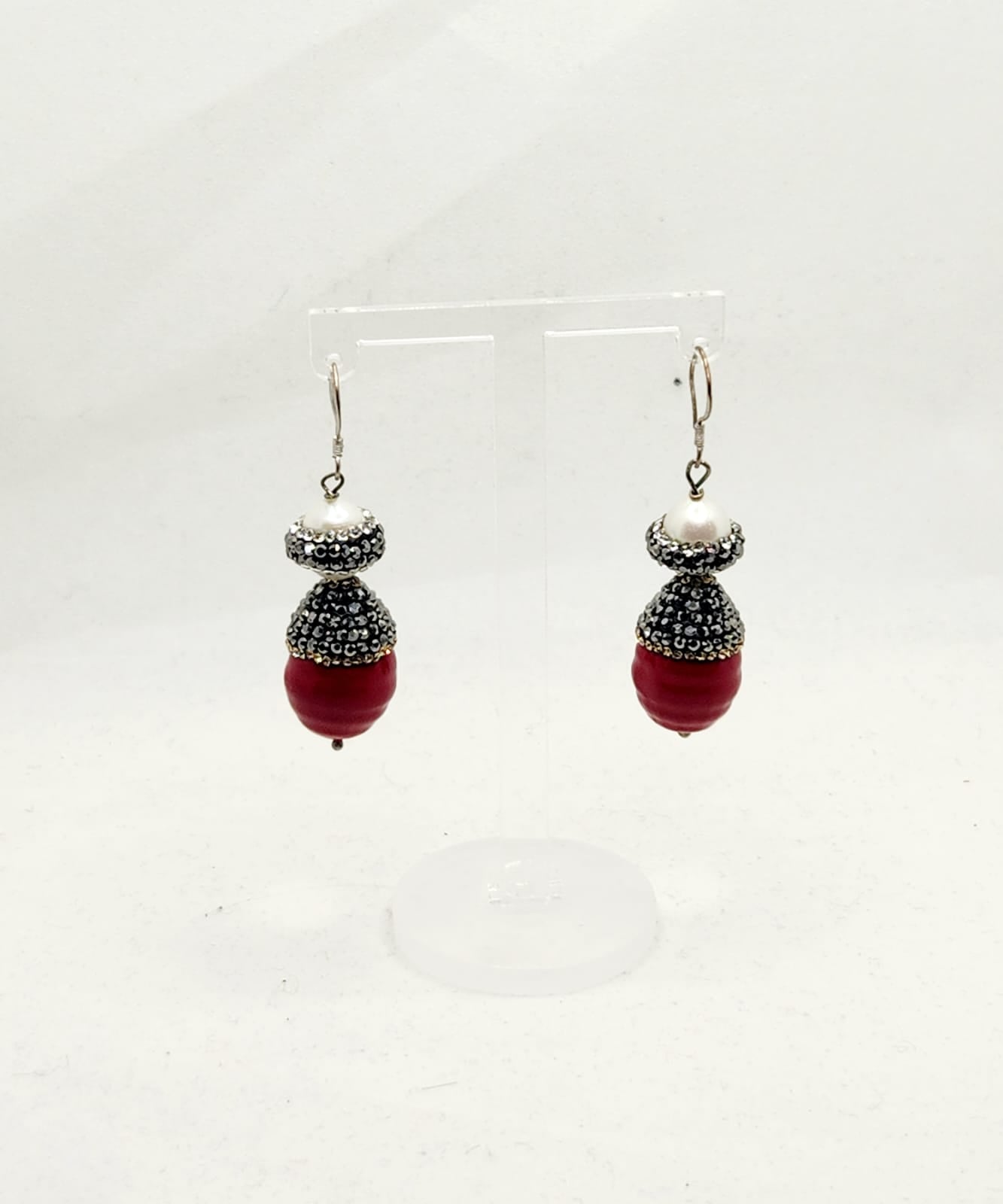 Royal Coral Pearl and Silver-69 Earrings