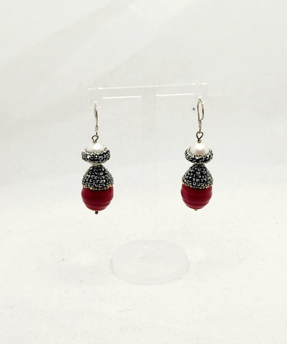 Royal Coral Pearl and Silver-69 Earrings