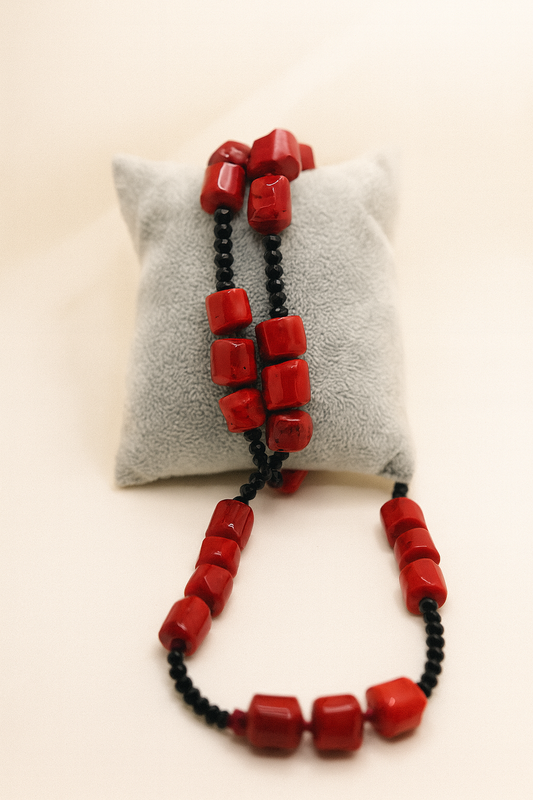 Scarlet Coral & Onyx Necklace